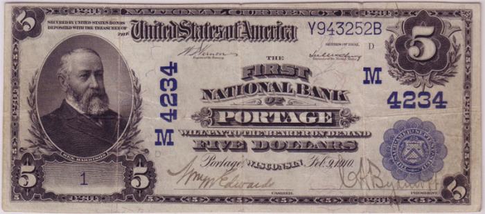 First National Bank of Portage National Currency dollar bill