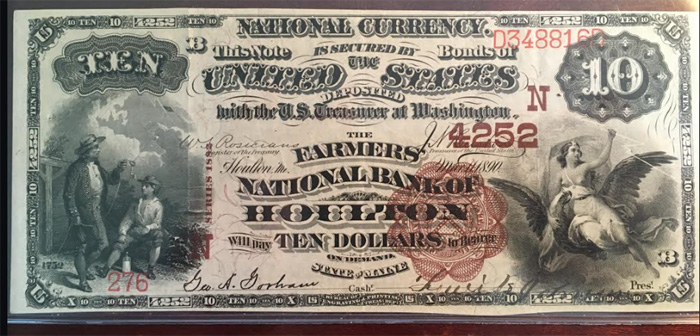 Farmers National Bank of Houlton National Currency dollar bill