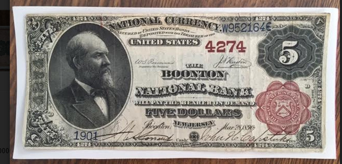 Boonton National Bank, Boonton National Currency dollar bill