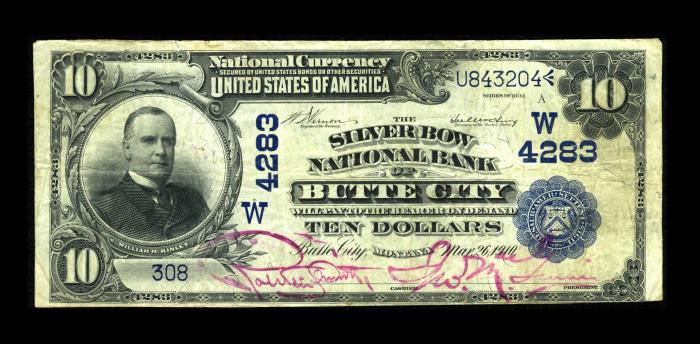 Silver Bow National Bank of Butte City National Currency dollar bill