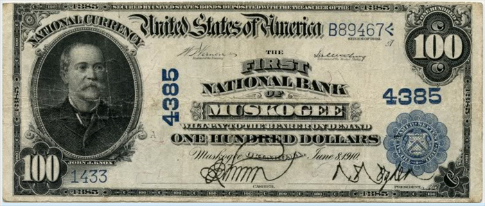 First National Bank of Muscogee National Currency dollar bill