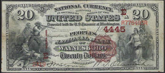 Peoples National Bank of Waynesboro National Currency dollar bill