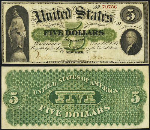 1861 Five Dollar Bill Demand Note 1861 Five Dollar Bill Demand Note