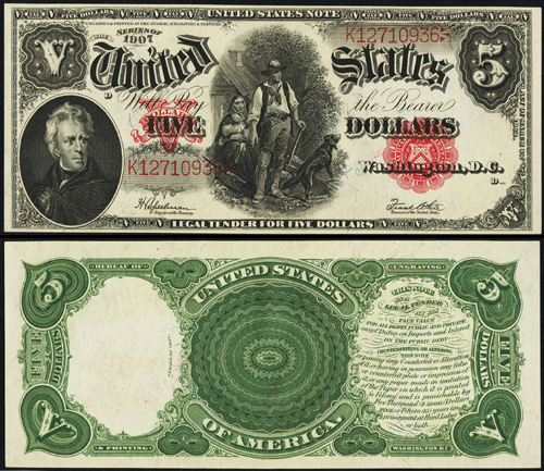 1907 Five Dollar Bill Legal Tender Note