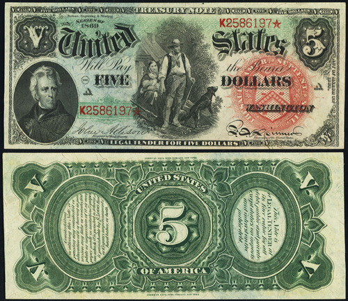 1869 Five Dollar Bill Legal Tender Rainbow