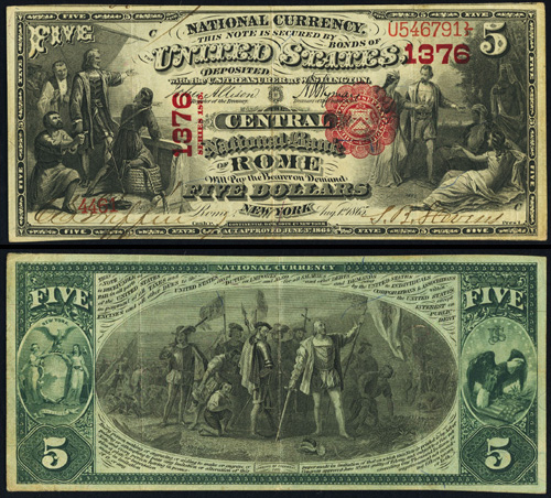 1875 Five Dollar Bill National Currency Bank Note