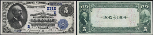 1882 Five Dollar Bill National Currency Date Back Note