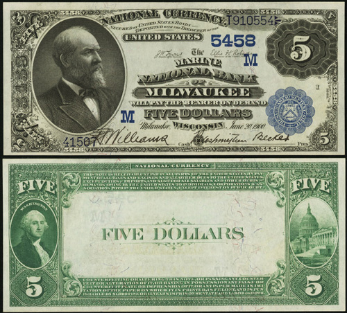 1882 Five Dollar Bill National Currency Value Back Note