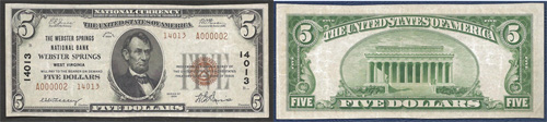 1929 Five Dollar Bill National Currency Bank Note