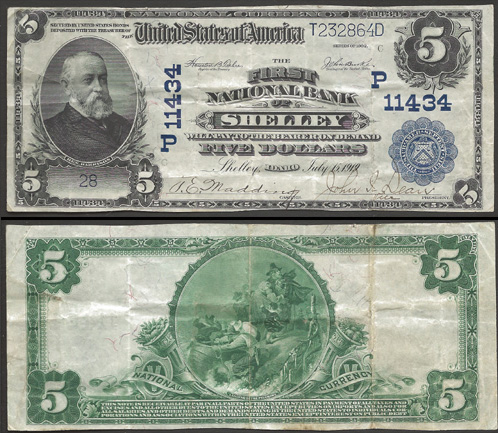 1902 Five Dollar Bill National Currency Blue Seal Note