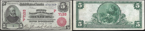 1902 Five Dollar Bill National Currency Red Seal Note