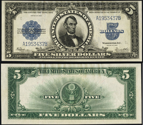 1923 $5.00 Five Dollar Bill Silver Certificate Porthole
