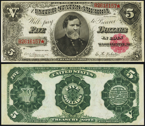 1891 Five Dollar Bill Treasury Note