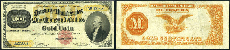 Series 1882 $1000 Gold Certificate