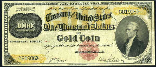 Gold Certificate Series 1882 $1000