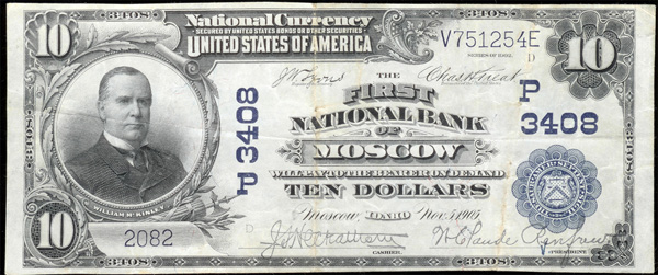 1902 Moscow, Idaho $10.00 National Currency Bank Note