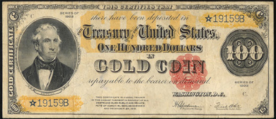 Series 1922 $100.00 Gold Certificate Star Note
