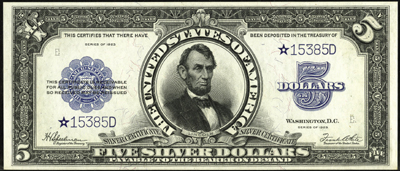 Series 1923 $5.00 Silver Certificate Star Note
