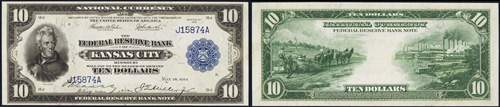 1915 Ten Dollar Bill Federal Reserve Bank Note