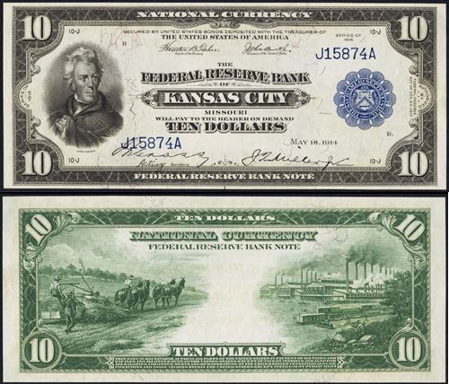 1915 Ten Dollar Bill Federal Reserve Bank Note