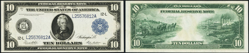 1914 Ten Dollar Bill Federal Reserve Blue Seal Note
