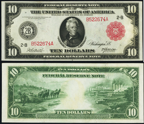 1914 Ten Dollar Bill Federal Reserve Red Seal Note