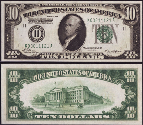 1928 Ten Dollar Bill Federal Reserve Note