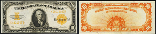 1922 Ten Dollar Bill Gold Certificate Note