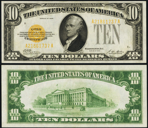 1928 Ten Dollar Bill Gold Certificate Note