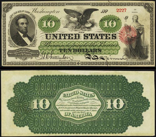 1862 Ten Dollar Bill Legal Tender Note