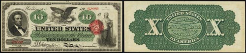 1863 Ten Dollar Bill Legal Tender Note