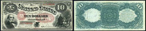 1875 Ten Dollar Bill Legal Tender Jackass Note
