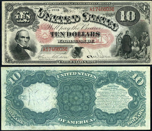 1875 Ten Dollar Bill Legal Tender Jackass Note