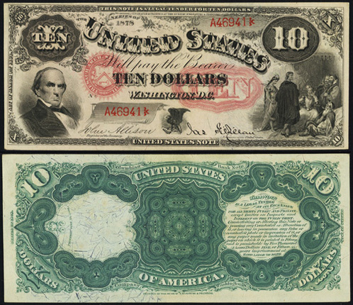 1878 Ten Dollar Bill Legal Tender Jackass Note