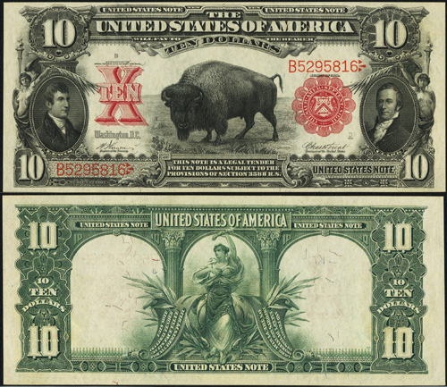 1901 Ten Dollar Bill Legal Tender Bison Note