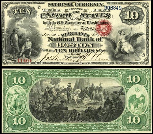 1864 Ten Dollar Bill National Currency Note