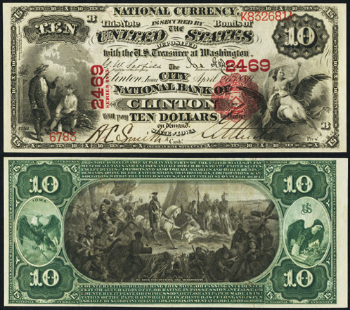 1875 Ten Dollar Bill National Currency Bank Note