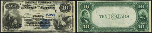 1882 Ten Dollar Bill National Currency Value Back Note