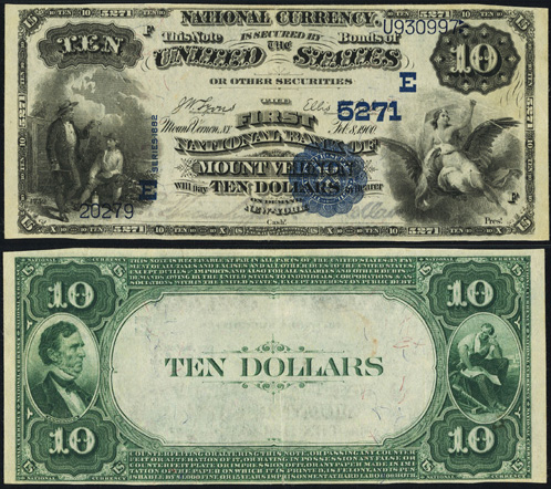 1882 Ten Dollar Bill National Currency Value Back Note