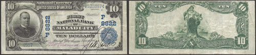 1902 Ten Dollar Bill National Currency Blue Seal Note