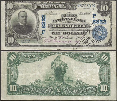 1902 Ten Dollar Bill National Currency Blue Seal Note