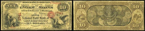 1870 Ten Dollar Bill National Gold Bank Note