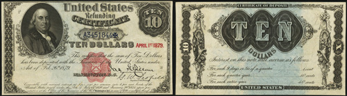1879 Ten Dollar Bill Refunding Certificate Note