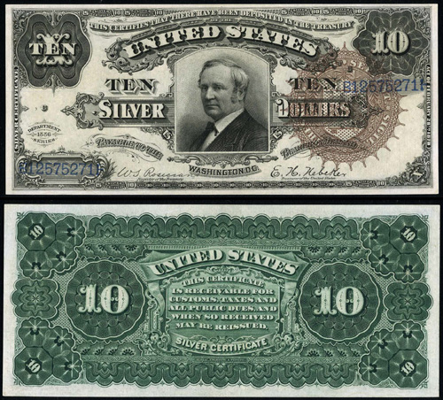 1886 Ten Dollar Bill Silver Certificate Note