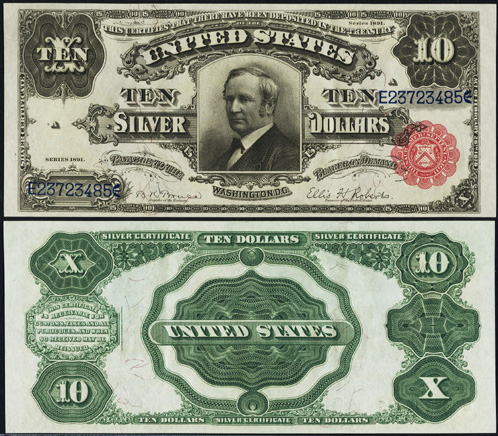 1891 Ten Dollar Bill Silver Certificate Note