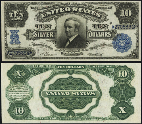 1908 Ten Dollar Bill Silver Certificate Note