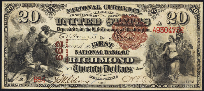 1882 Twenty Dollar Bill National Currency Brown Back Note