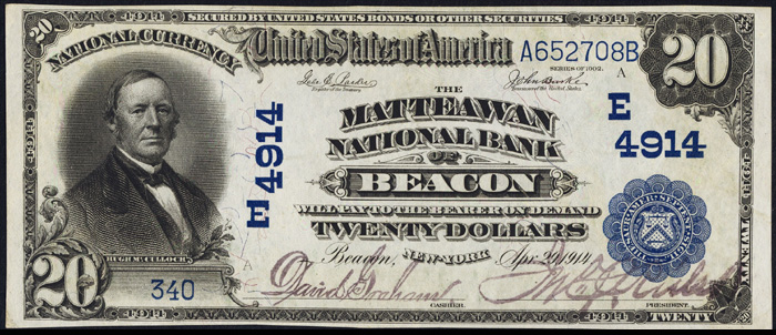 1902 Twenty Dollar Bill National Currency Blue Seal Note