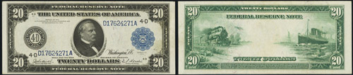 1914 Twenty Dollar Bill Federal Reserve Note Blue Seal