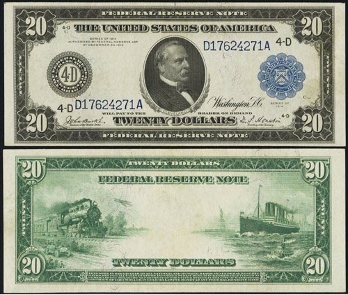 1914 Twenty Dollar Bill Federal Reserve Note Blue Seal